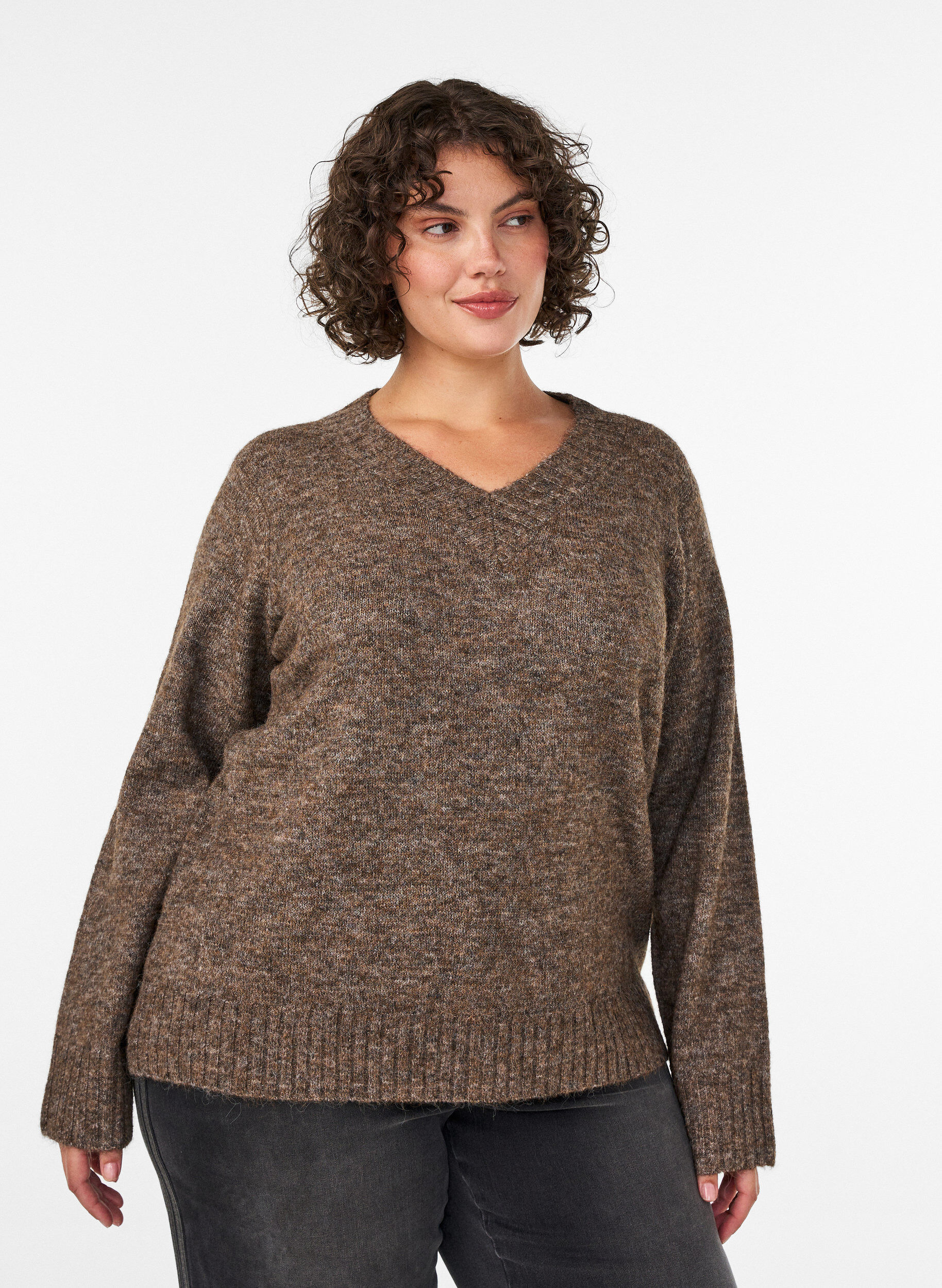 ZizziGenser med V-hals, Brun, Model image number 0