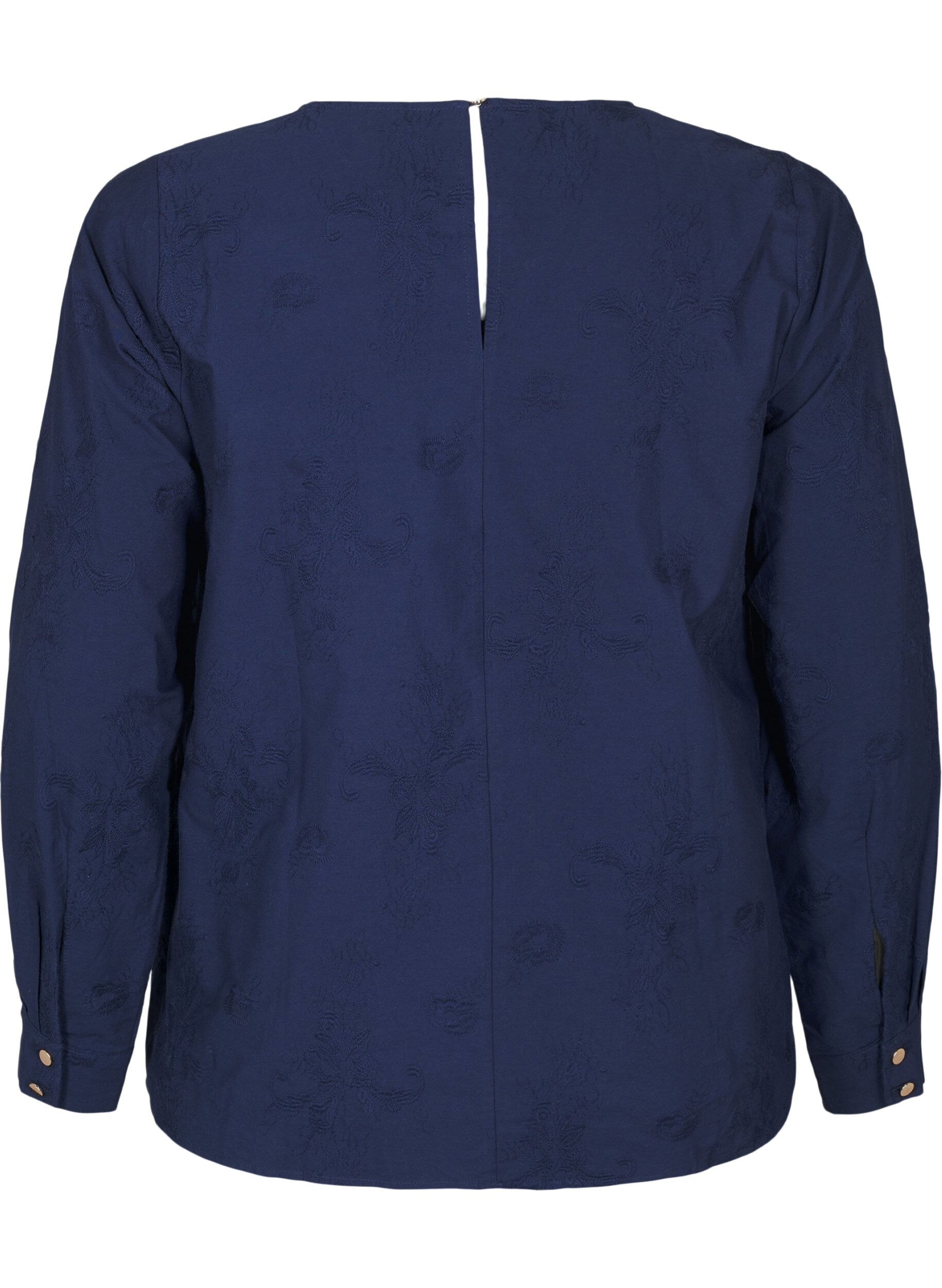 Zizzi Langermet bluse med broderi, Bl&aring;, Packshot image number 1