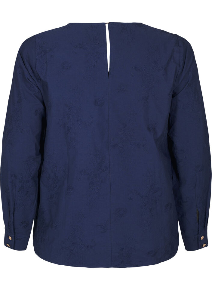 Langermet bluse med broderi, Blå, Packshot image number 1