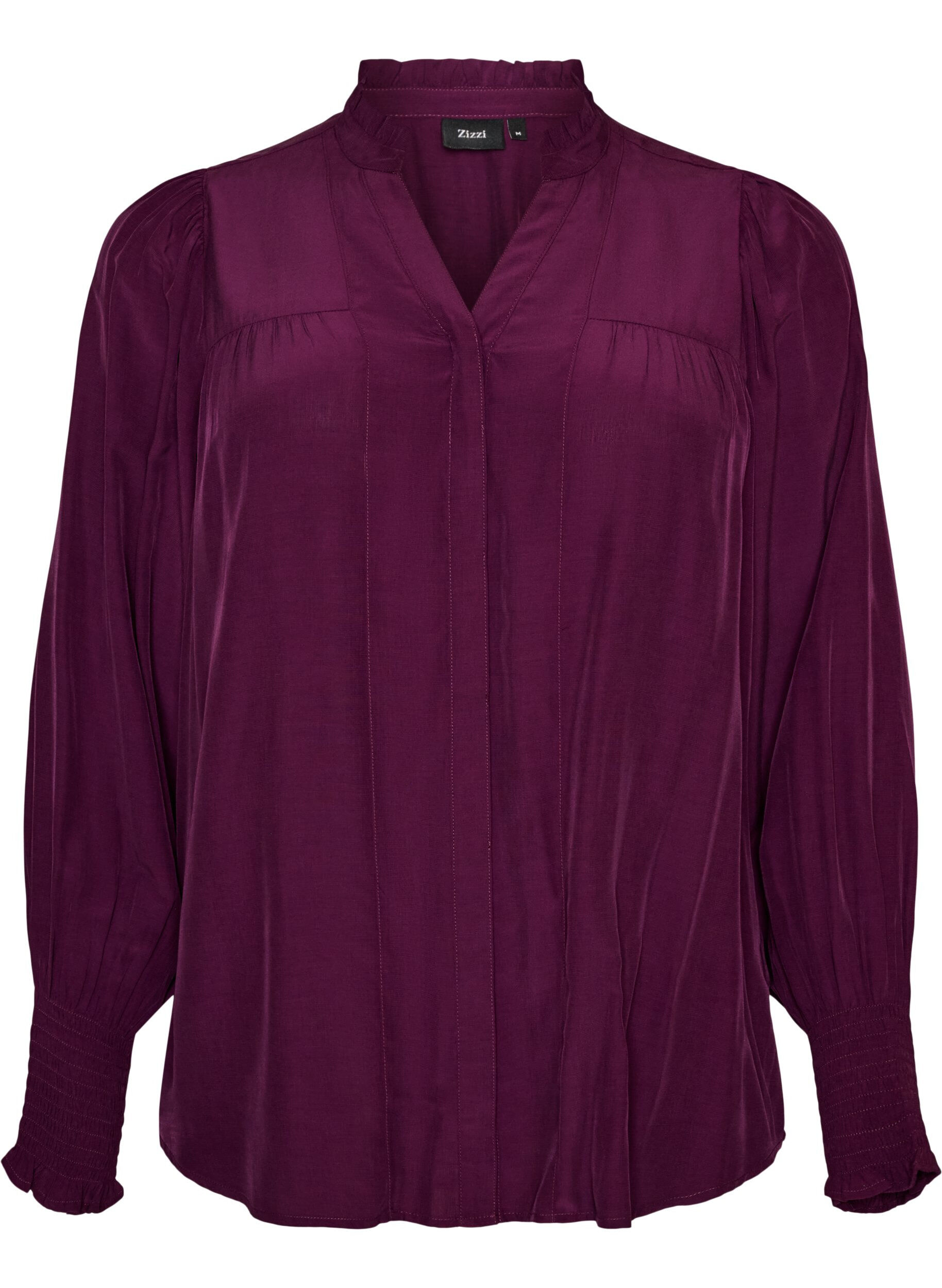ZizziBluse med rysjekrage og rynking, Lilla, Packshot image number 0