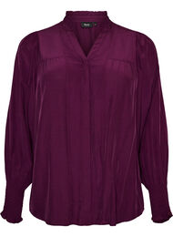 Bluse med rysjekrage og rynking, Lilla
