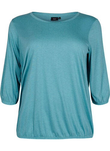 Ensfarget bluse med 3/4-ermer, Brittany Blue Mel., Packshot image number 0