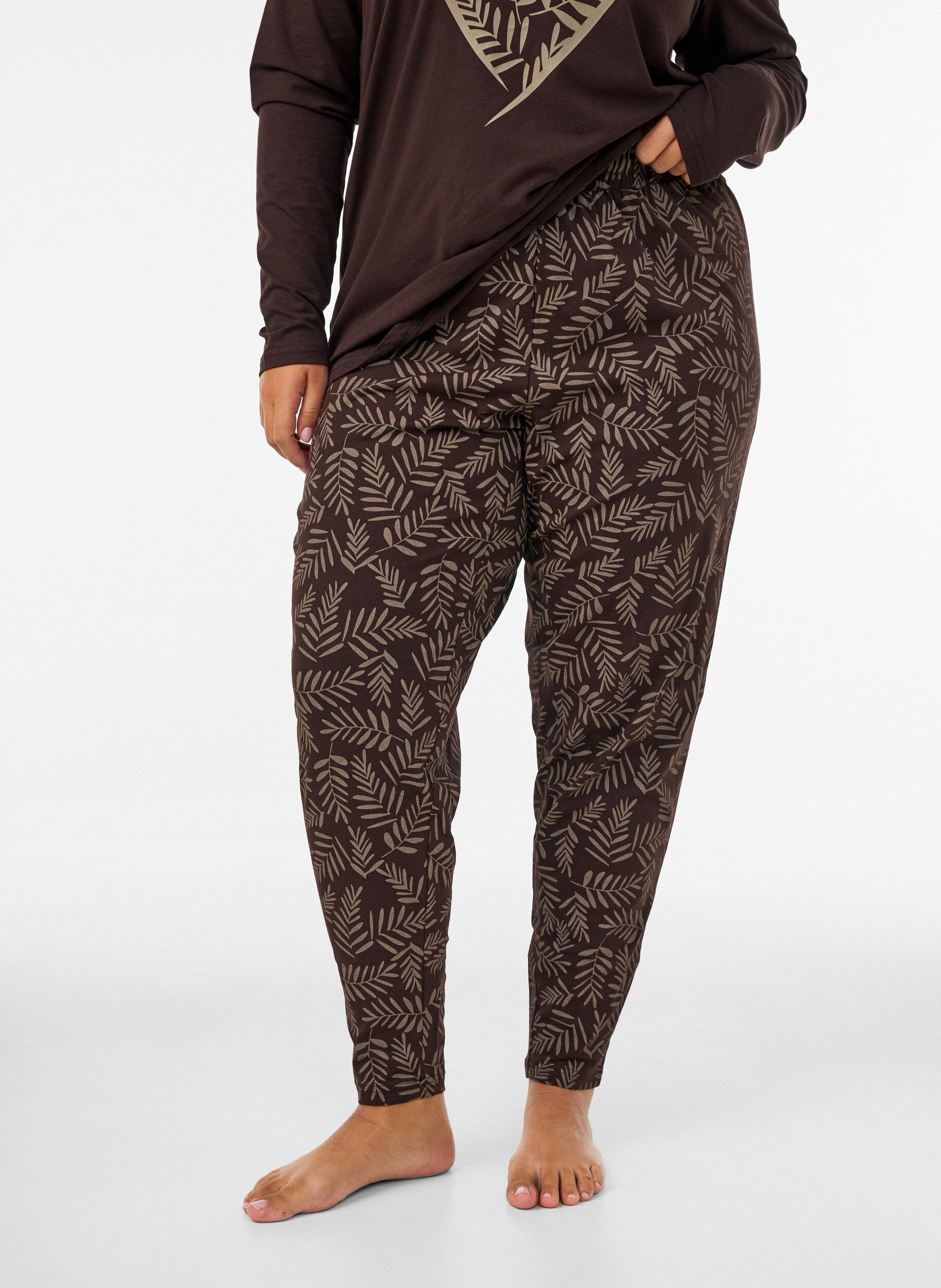 Bomulls pyjamasbukser med trykk, Brun, Model