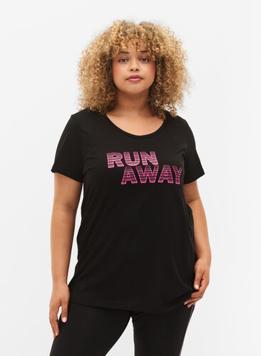 T-skjorte til trening med trykk, Black w. Run Away, Model image number 0
