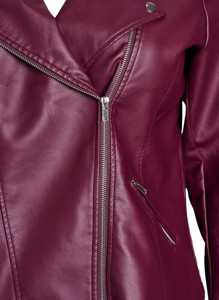 Imitert skinn bikerjakke, R&oslash;d, Packshot image number 2