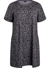 Kort T-skjortekjole i bomullsjersey, Grey Leopard