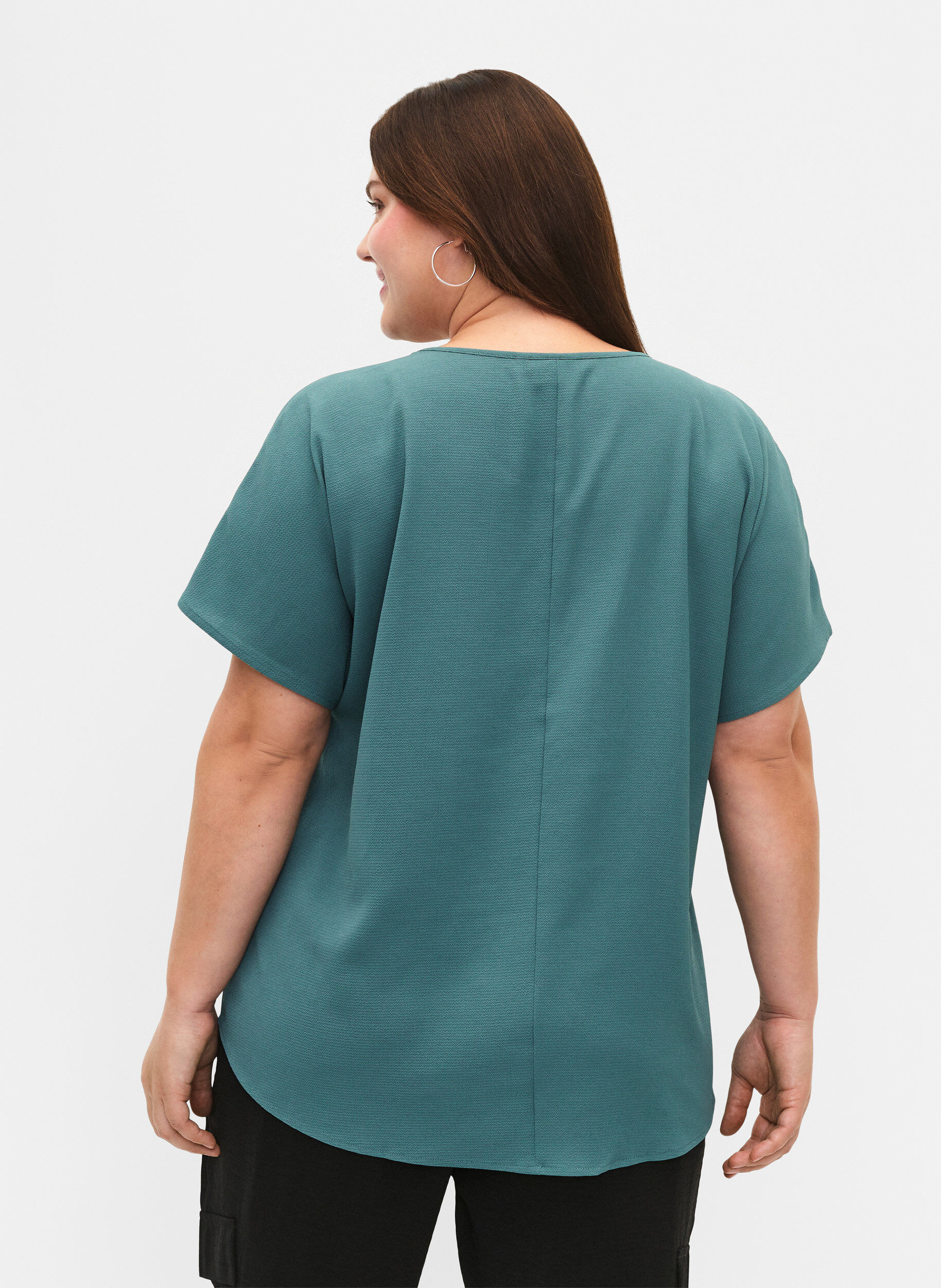 ZizziKortermet bluse med rund hals, Gr&oslash;nn, Model image number 2