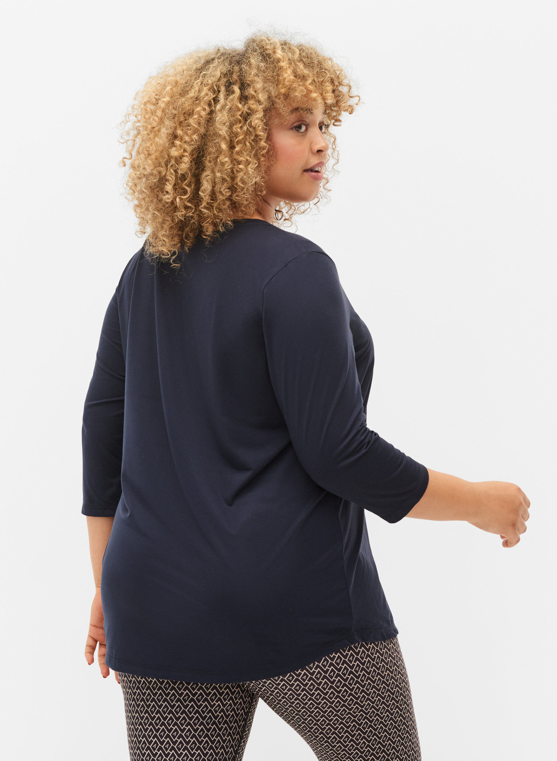 Zizzi Treningsgenser med 3/4-ermer, Bl&aring;, Model image number 2