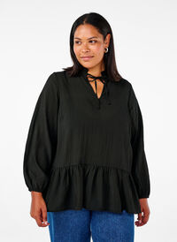 Langermet bluse med peplum, Svart Langermet bluse med peplum, Svart, Model