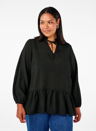 Zizzi Viskosebluse med peplum, Svart, Model image number 0