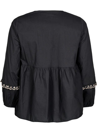 Zizzi Bluse med åpen front og broderte detaljer, Svart, Packshot image number 1