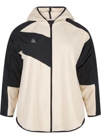 Fleecejakke med hette og lommer, Beige Fleecejakke med hette og lommer