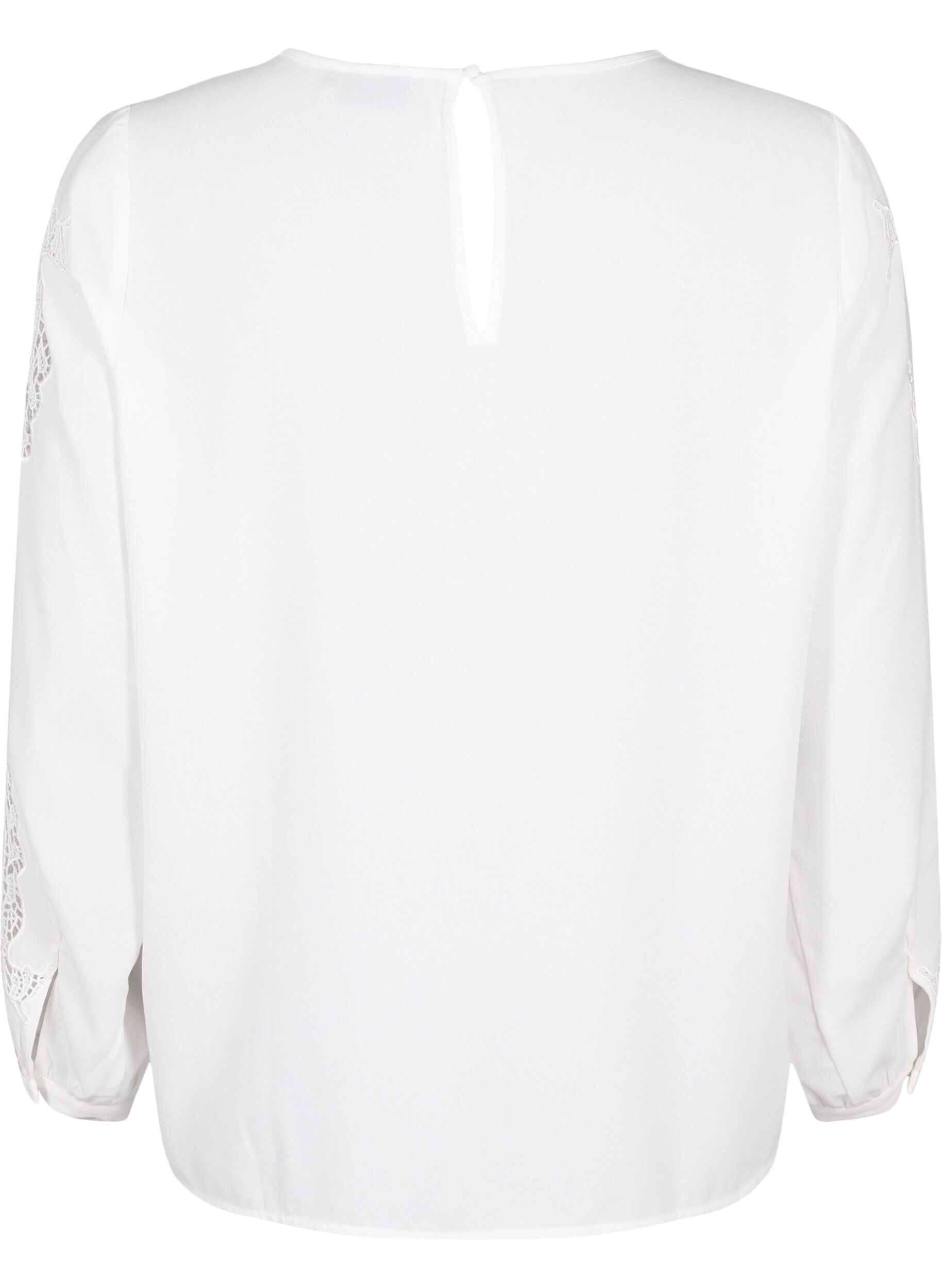 Zizzi Bluse med lange ermer og heklede detaljer, Bright White, Packshot image number 1
