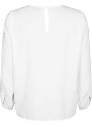 Bluse med lange ermer og heklede detaljer, Bright White, Packshot image number 1