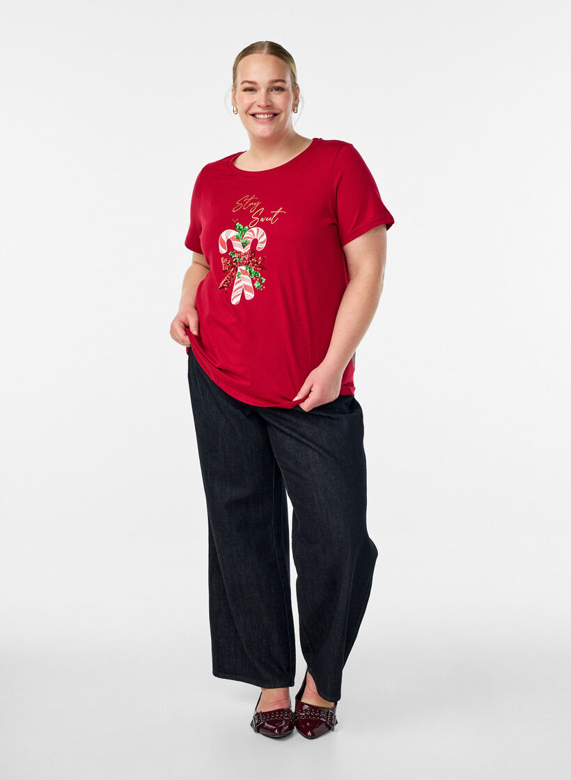 Jule-T-skjorte i økologisk bomull, Rød, Model image number 1