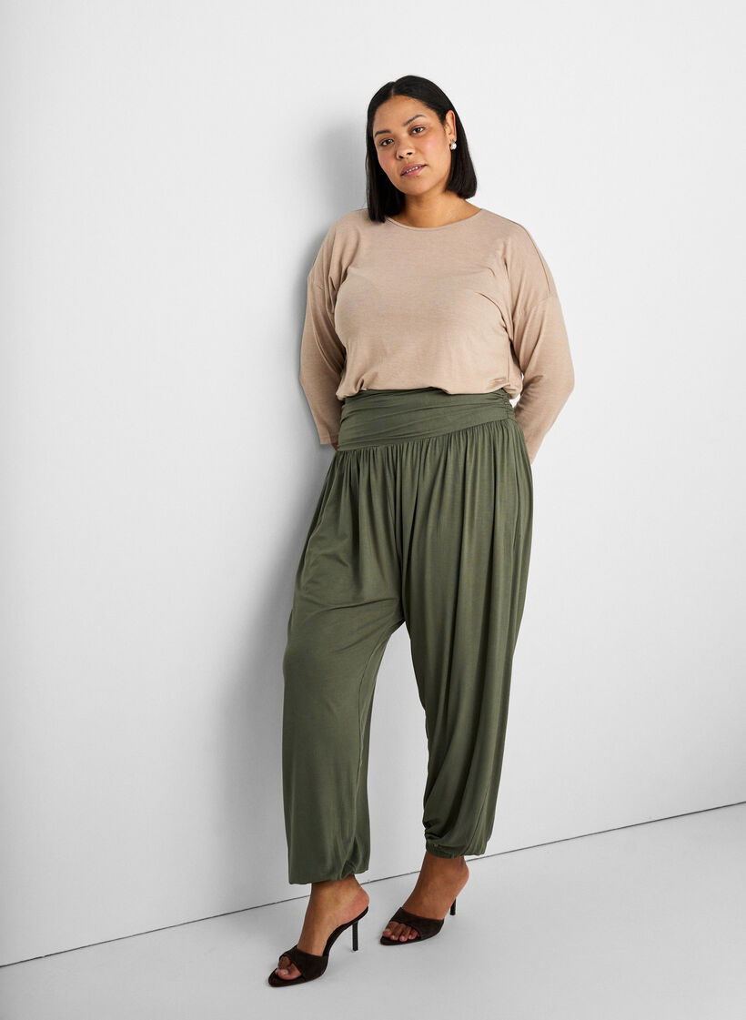 Jersey bluse med 3/4 ermer, Beige, Image image number 0