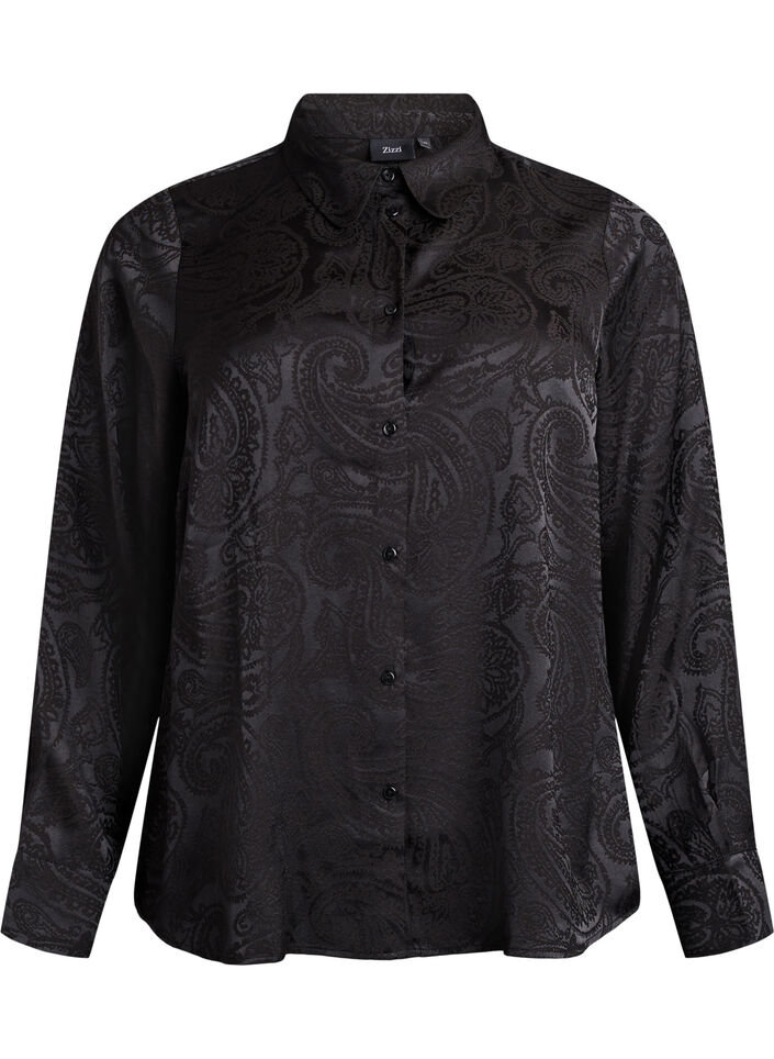 Skjorte med tone-i-tone paisleym&oslash;nster, Svart, Packshot image number 0