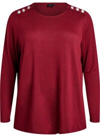 Bluse med dekorative knapper, Rød Bluse med dekorative knapper