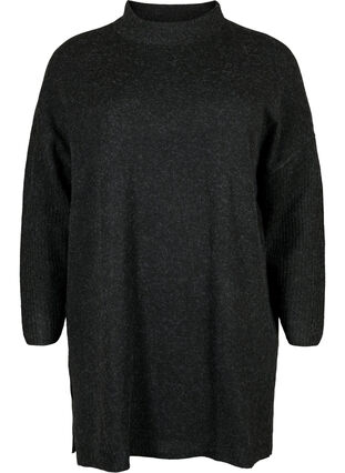 Melert strikkegenser med splitt, Dark Grey Melange, Packshot image number 0