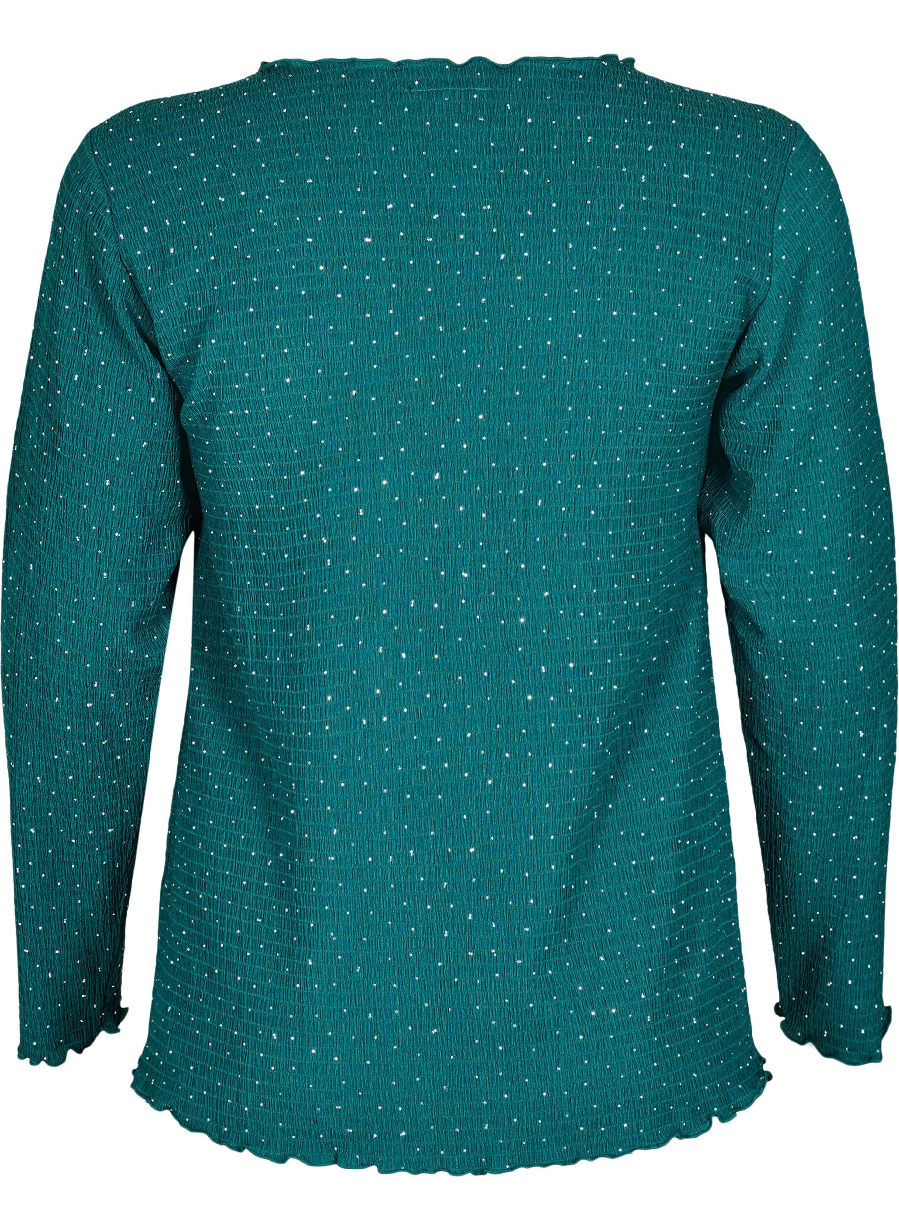 Zizzi Langermet bluse med rhinsteiner, Gr&oslash;nn, Packshot image number 1