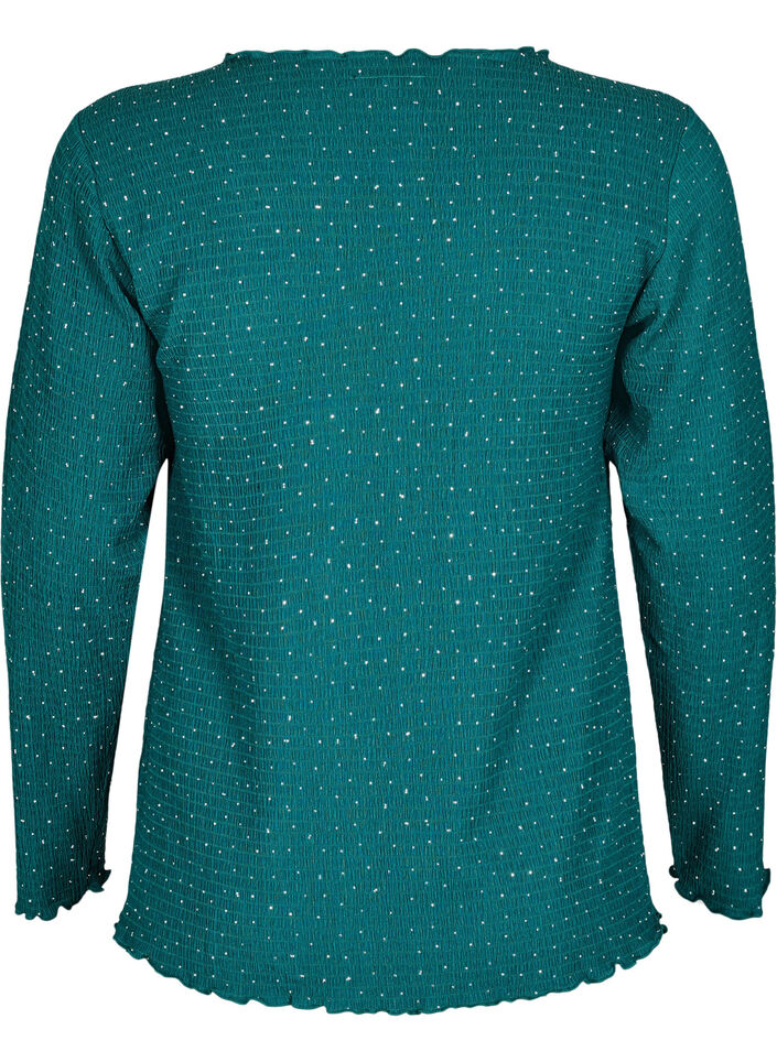 Langermet bluse med rhinsteiner, Grønn, Packshot image number 1