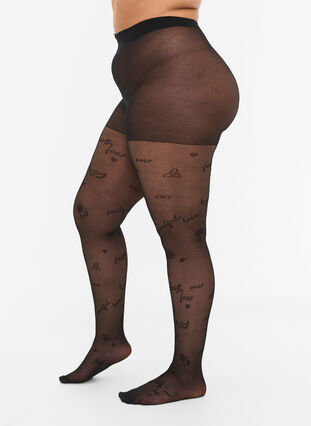 Zizzi Tatoveringstights i 25 denier, Black, Model image number 0