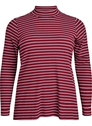 Zizzi Stripet ribbet jerseybluse med høy hals, T.Port Fairy Tale, Packshot image number 0