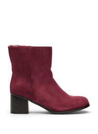 Wide fit - Ankelstøvel i imitert semsket skinn med rund tå, Rød Wide fit - Ankelstøvel i imitert semsket skinn med rund tå
