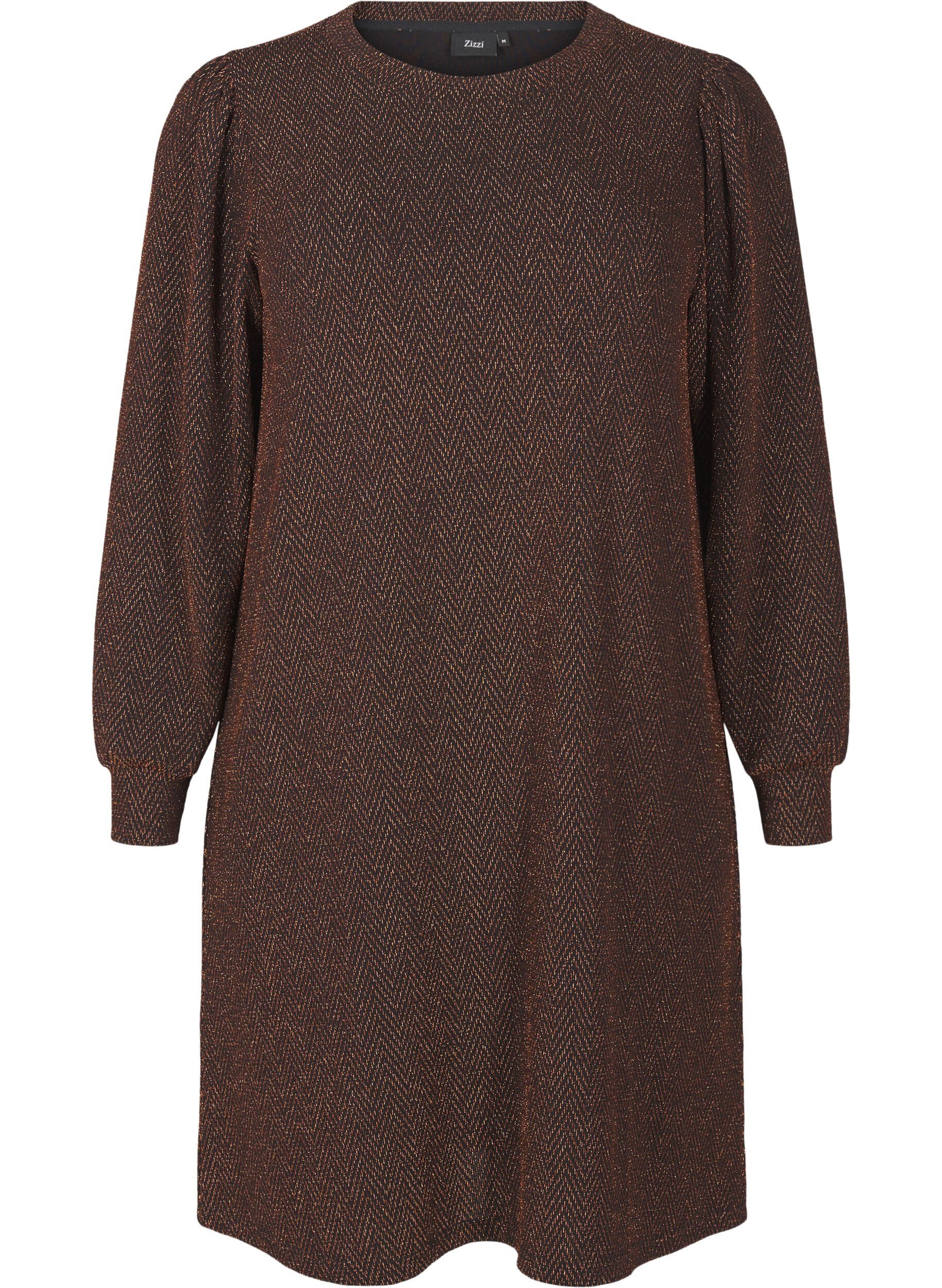 Zizzi Kjole med sikksakkm&oslash;nster og glitter, Copper ZigZagShimmer, Packshot image number 0