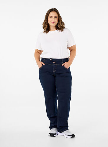 Zizzi Regular fit Gemma jeans med høyt liv, Blå, Model image number 0