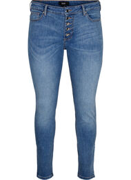 Sanna-jeans med supersmal passform og knappelukking, Blue denim