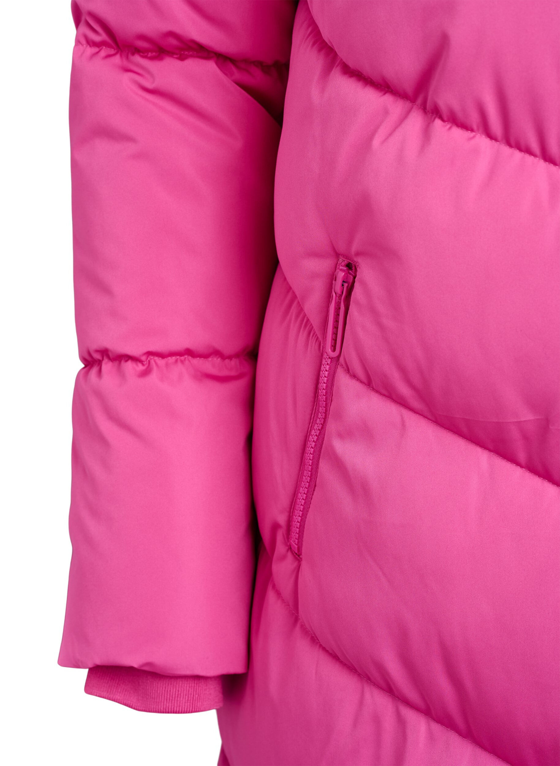 ZizziLang pufferjakke med hette og lommer, Rosa, Packshot image number 3
