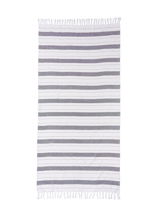 Stripete håndkle med frynser, Dark Grey Melange, Packshot image number 1