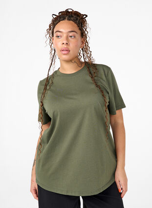 Zizzi Basic T-skjorte i bomull med rund hals, Grønn, Model image number 0
