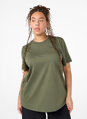 Zizzi Basic T-skjorte i bomull med rund hals, Grønn, Model image number 0