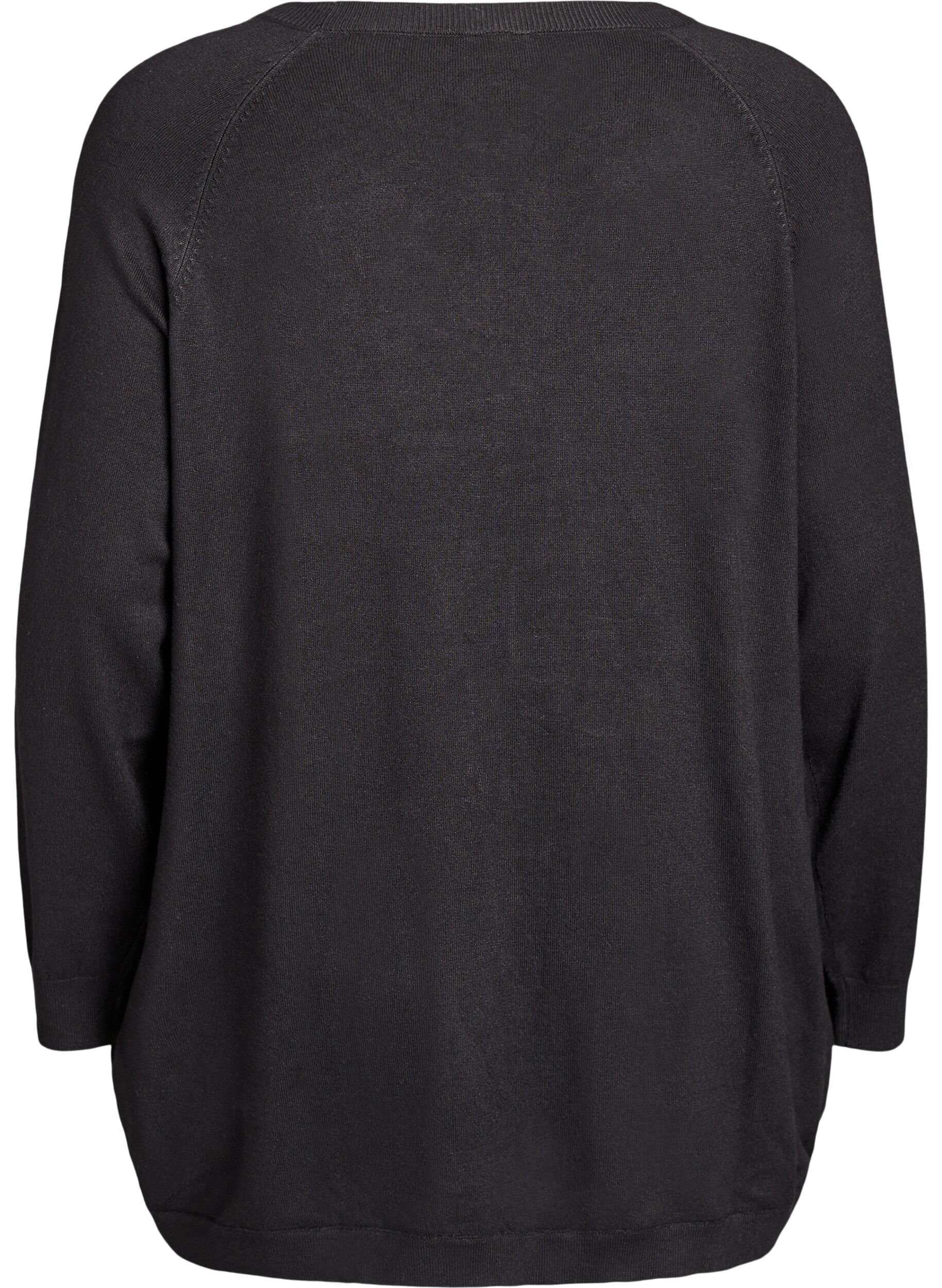 Zizzi Strikkebluse med knapper i sidene, Svart, Packshot image number 1