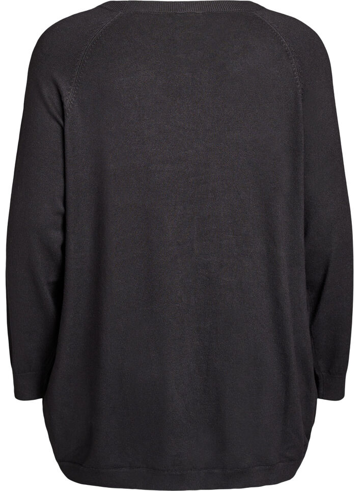 Strikkebluse med knapper i sidene, Svart, Packshot image number 1