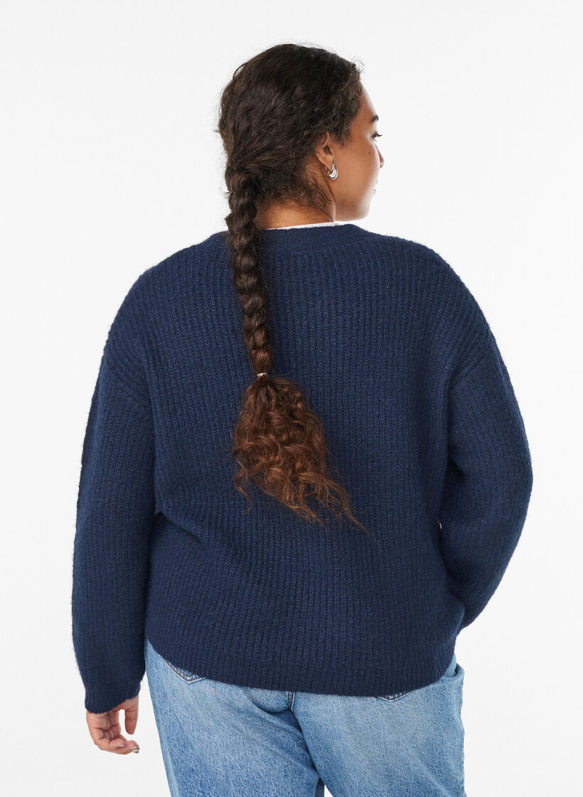 Strikkejakke med v-hals, Blå, Model