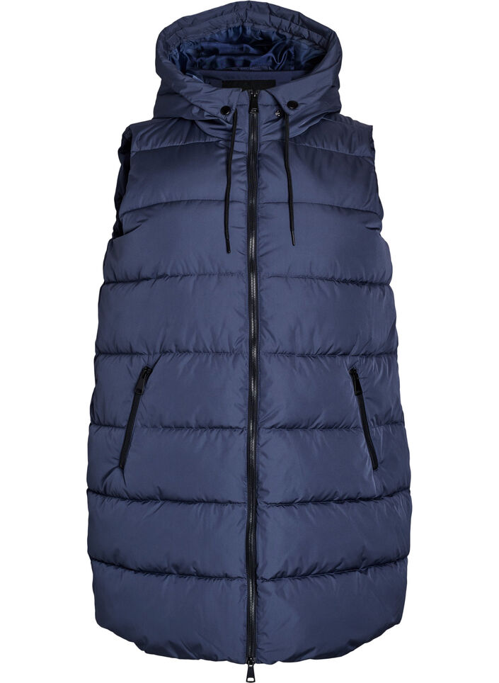 Lang vest med hette og lommer, Bl&aring;, Packshot image number 0