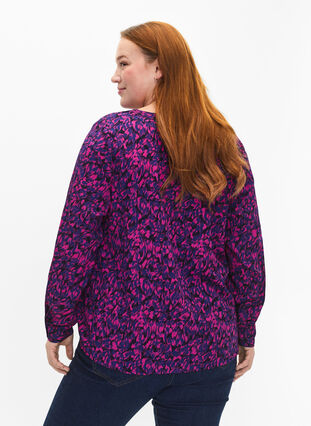 FLASH - bluse med lange ermer og trykk, Pink Blue AOP, Model image number 1