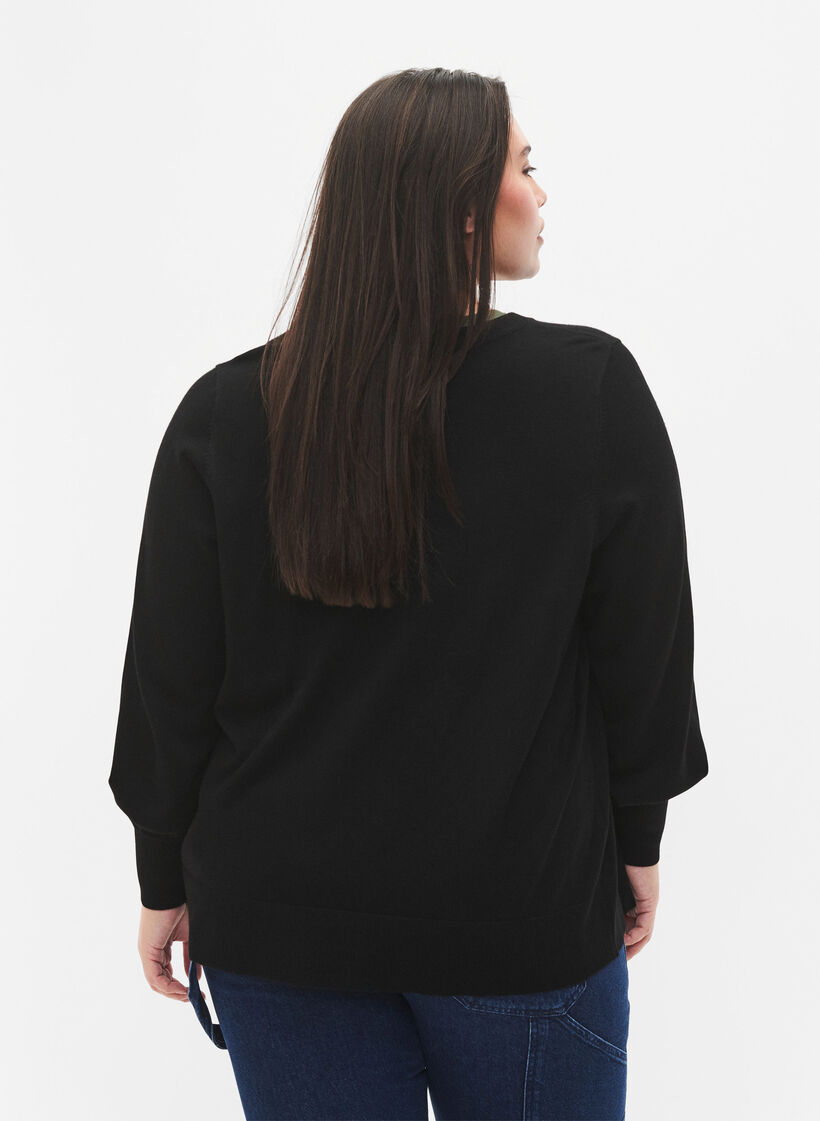 Strikket cardigan i viskose med knapper, Black, Model image number 1