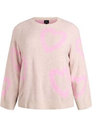 Strikkebluse med store hjerter og rund hals, Beige
