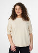 Finstrikket bluse med korte ermer, Beige, Model image number 0