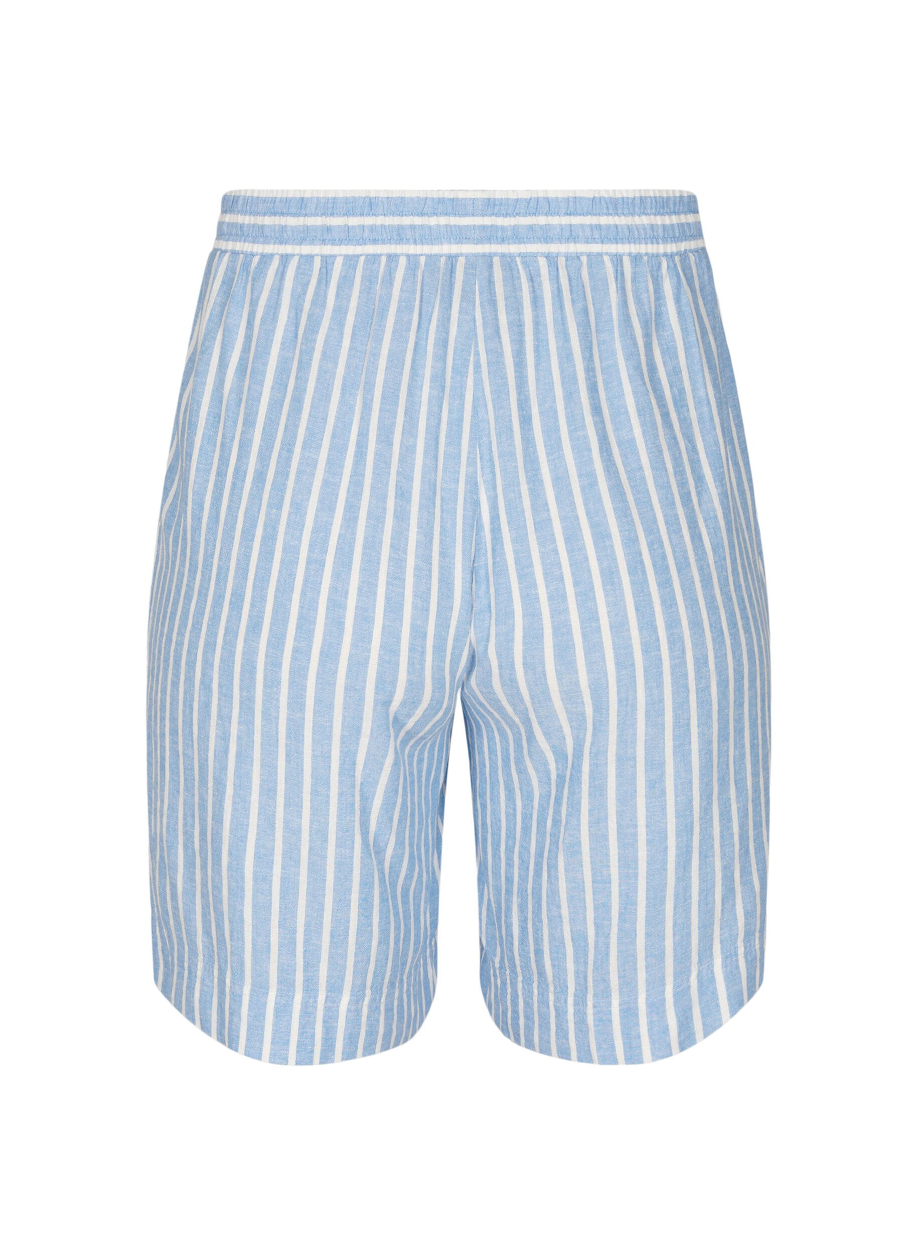Zizzi Stripete shorts i lin og viskose, Bl&aring;, Packshot image number 1