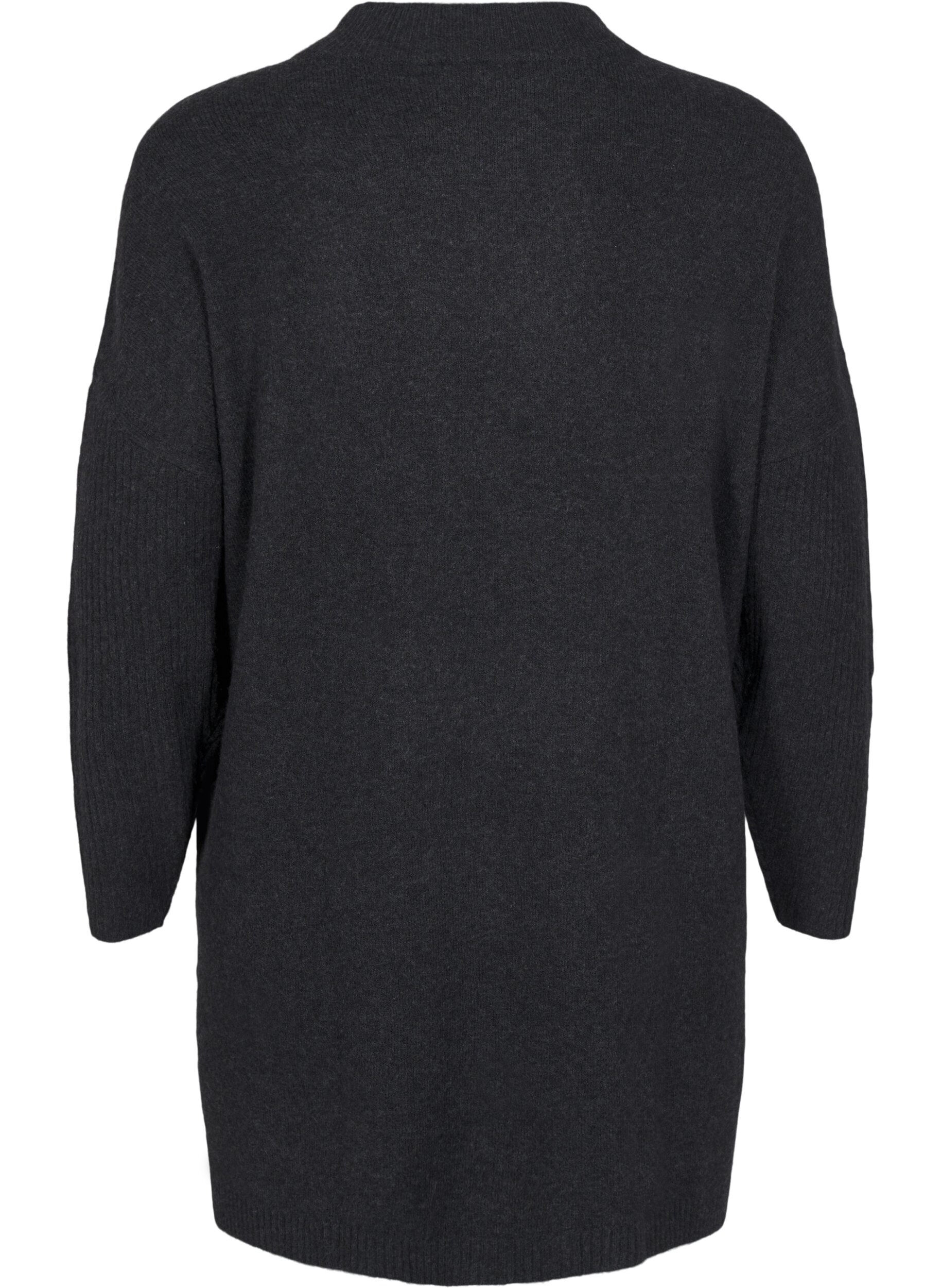 Zizzi Lang strikket bluse med lange ermer, Dark Grey Melange, Packshot image number 1