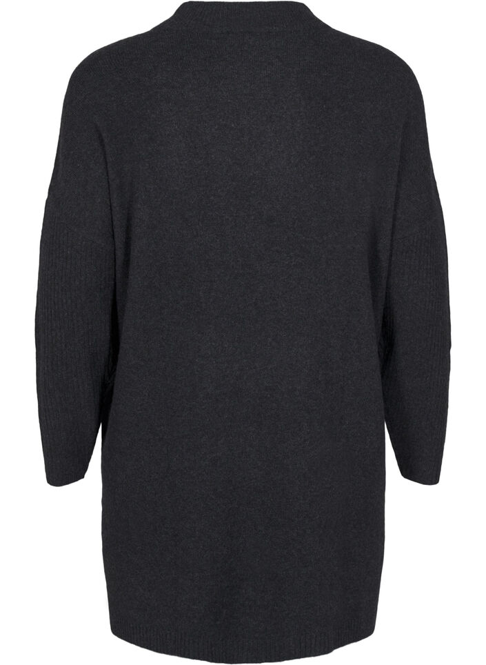 Lang strikket bluse med lange ermer, Dark Grey Melange, Packshot image number 1