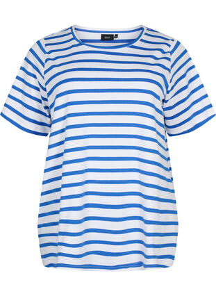 Stripete T-skjorte i bomull, Blue Stripes, Packshot image number 0