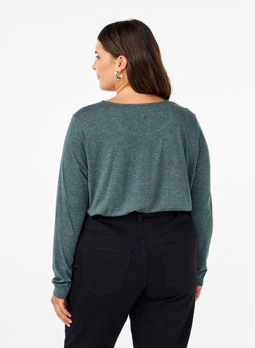 Zizzi Langermet T-skjorte med rund hals, Scarab Mel., Model image number 1