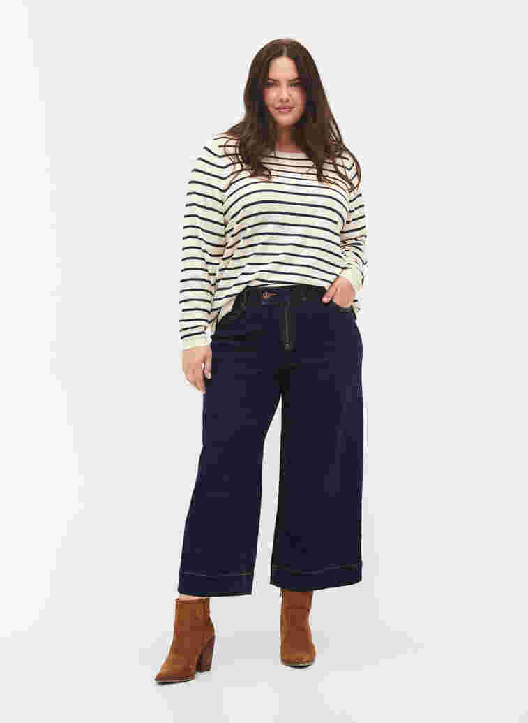 Cropped jeans med vidde, Unwashed, Model