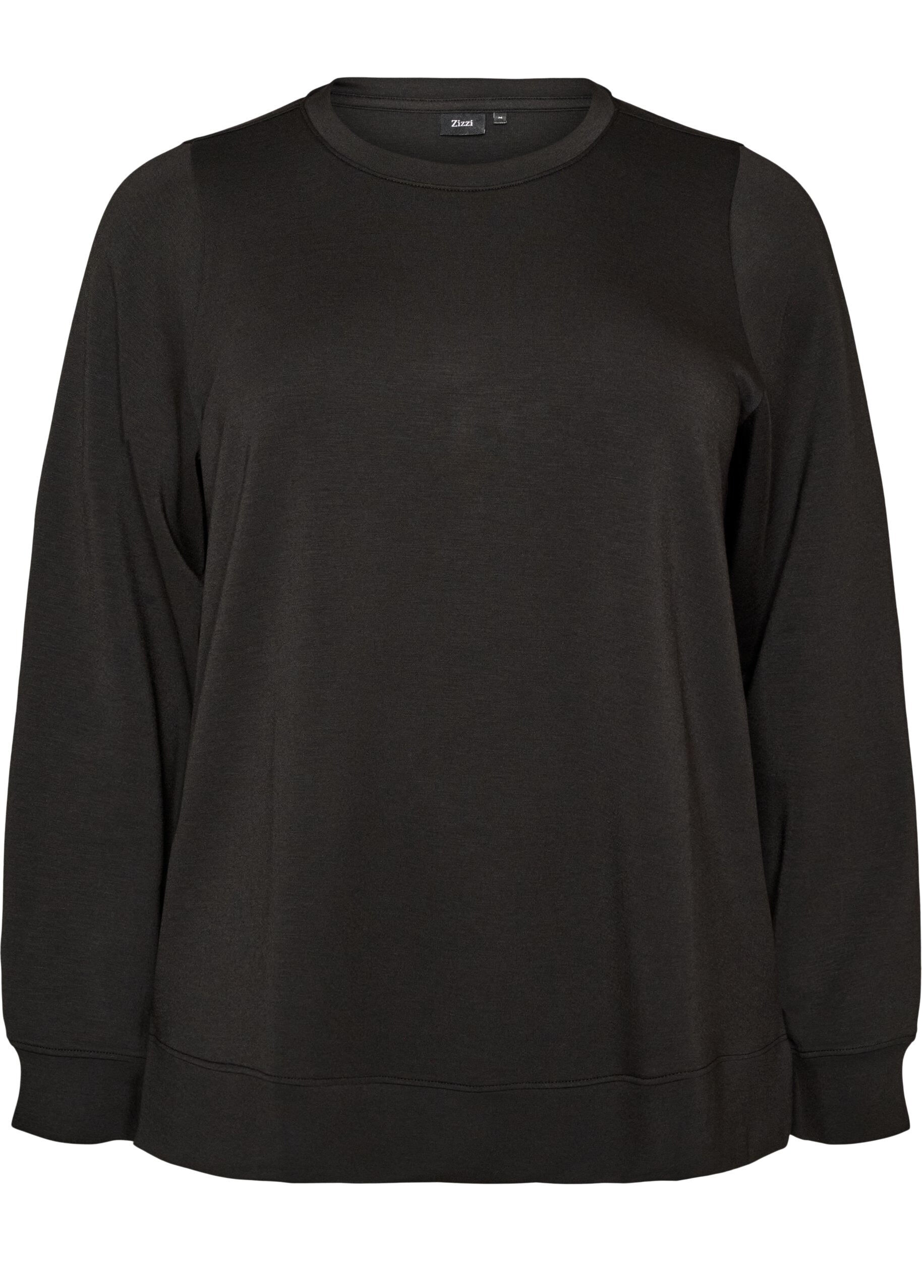 ZizziLangermet jersebluse med rund hals, Svart, Packshot image number 0